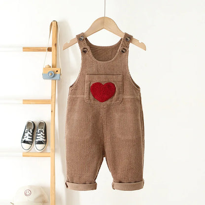 Baby Clothes Girl Embroidery Love Corduroy Overalls Retro Boy Ribbed Jumpsuit