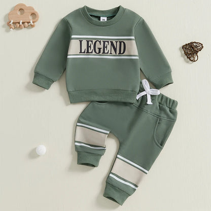 Baby Boys Letters Print Sweatshirt with Contrast Color Sweatpants Clothes