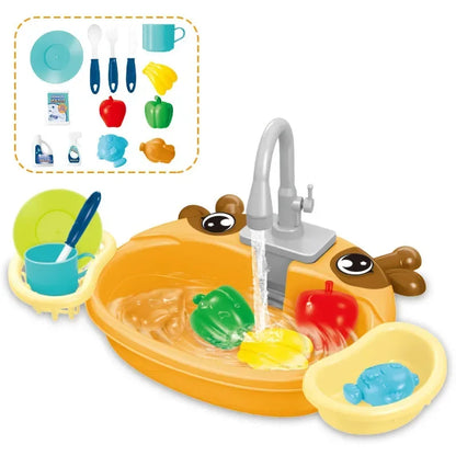 Water Pretend Play House Kids Can Drain Wash Basin Sink Kitchen Set