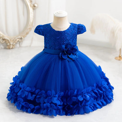 Flower Princess Dress For Girls Cute Bowknot Petal Clothes Baby Girl Gowns