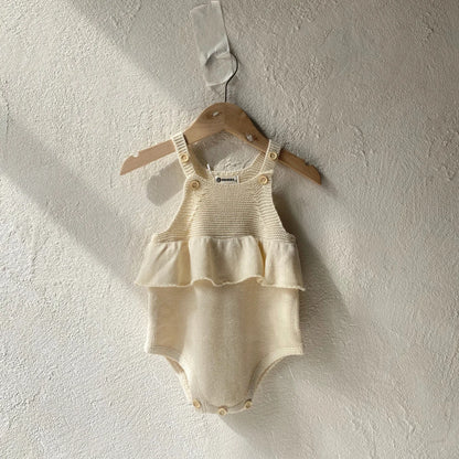 Baby Sleeveless Knitted Strap Bodysuit + Rabbit Ears Hat