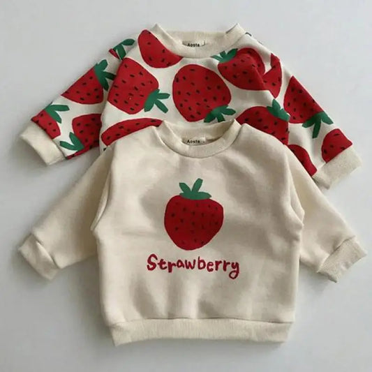 Boy girl Children Strawberries Long Sleeve Sweatshirt Cotton Print Thick Warm Tops