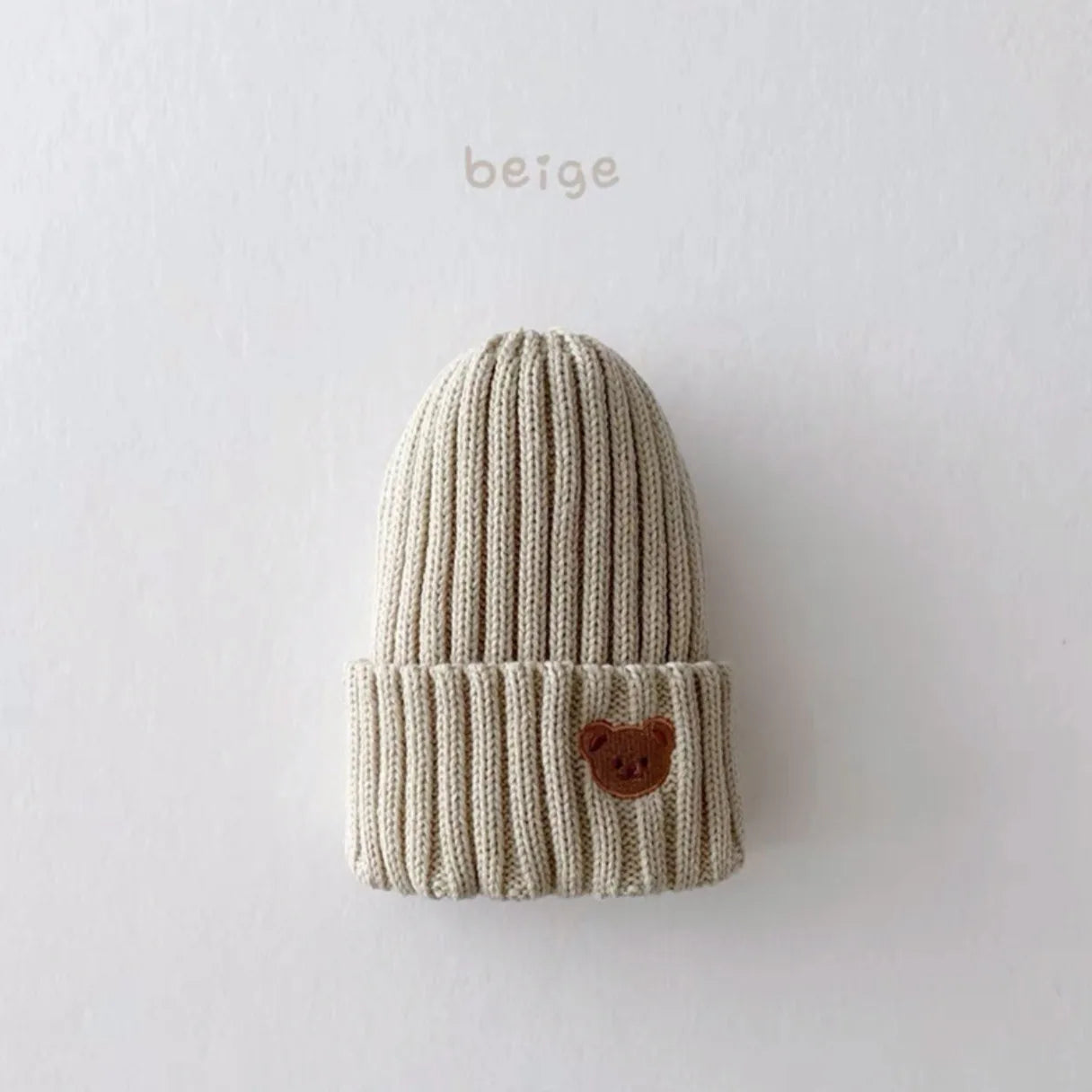 Candy Color Baby Boys Knit Hat Baby Girls Bear Head Embroidery Kids Knitted Hat