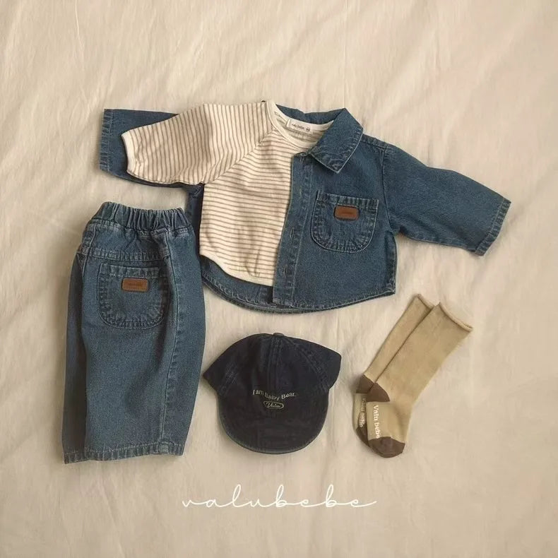 Toddler Baby Girls Boys Long Sleeve Denim Coat Solid Infant Fashion Lapel Jacket