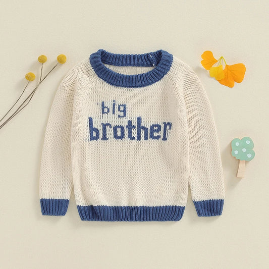 Baby Boys Sweater Casual Letter Embroidery Warm Knitted Long Sleeve Top