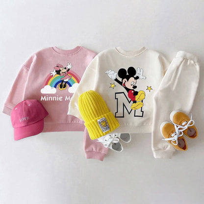 Baby Boy Girl Cotton Mickey Minnie Mouse Print Sweatshirt + Trousers