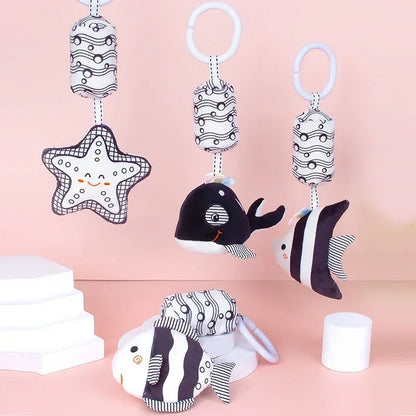 Newborn Black White Visual Grab Ability Training Toys Stroller Bed Hanging Bell Plush Doll