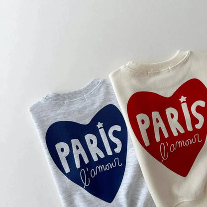 New Children Heart Sweatshirt Baby Tops Boys Girls Loose Pullover Cotton