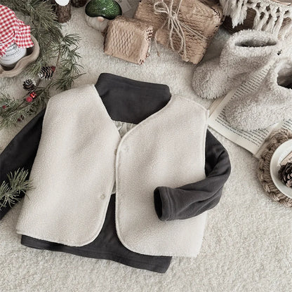 Infant Waistcoats Plush Thicken Warm Vests Coat Girls Boys Solid Color Coat