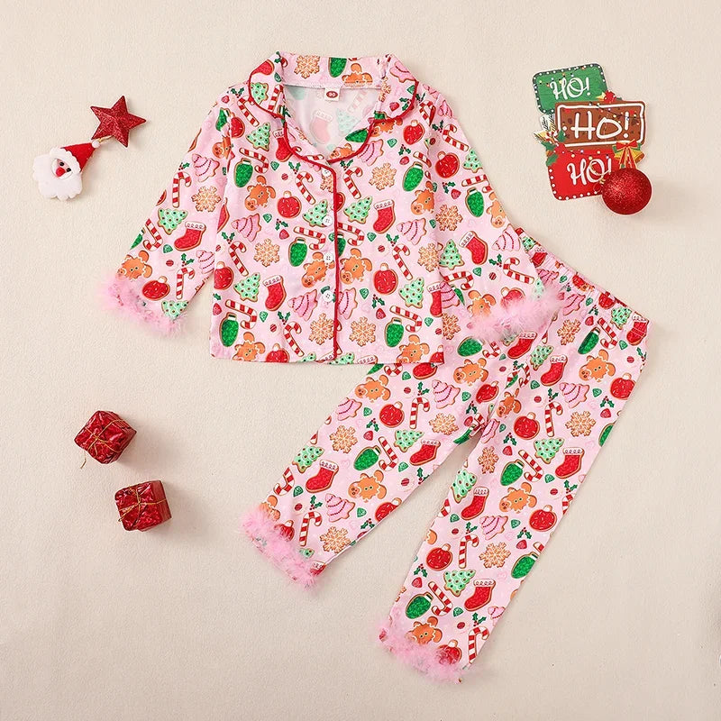 Boy Girl Christmas Silk Pajamas Set