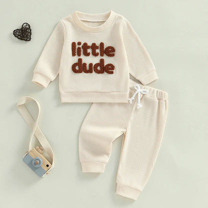 Toddler Boy Girl Letter Embroidery Sweatshirt with Elastic Waist Solid Pants Set