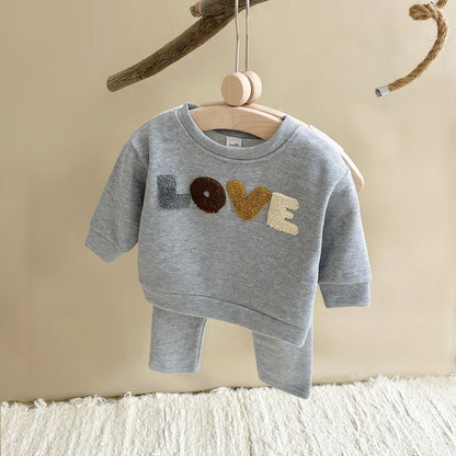 Boys Girls Sweatshirt Letter Long Sleeve +Pants Two Piece Cotton Children's Set