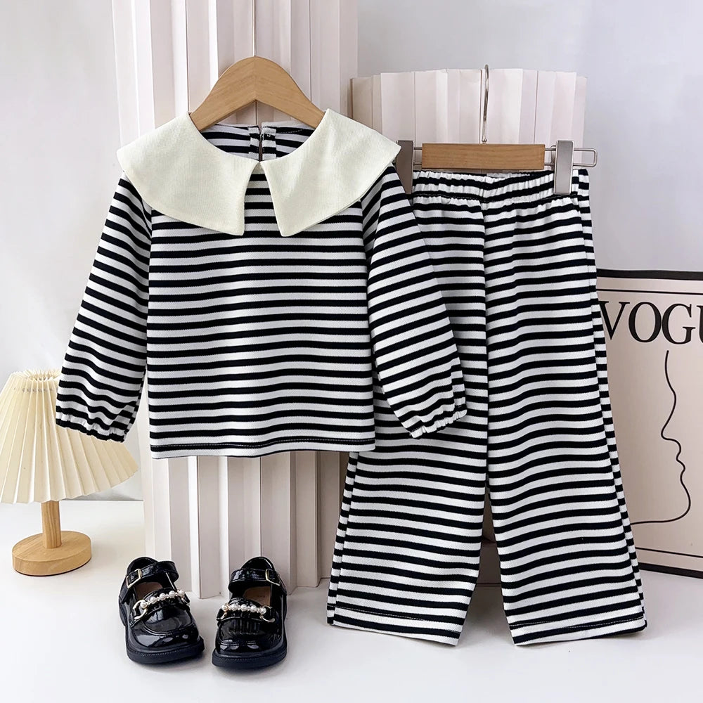 Girls' Autumn New Polo Collar Applique Shirt+Tank Top+Pants