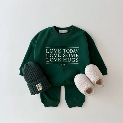 Boy Girl Baby Cotton Long Sleeve Tops+ Solid Pants 2pcs Kid Casual Tracksuit