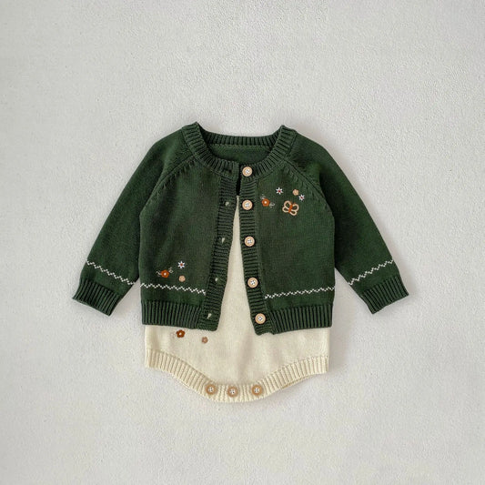 Boy Girl Embroidery Long Sleeve Knitted Tops Coat Cotton Children Knitsuit Kids Clothes