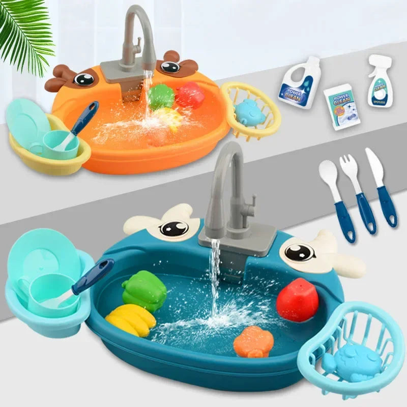 Water Pretend Play House Kids Can Drain Wash Basin Sink Kitchen Set