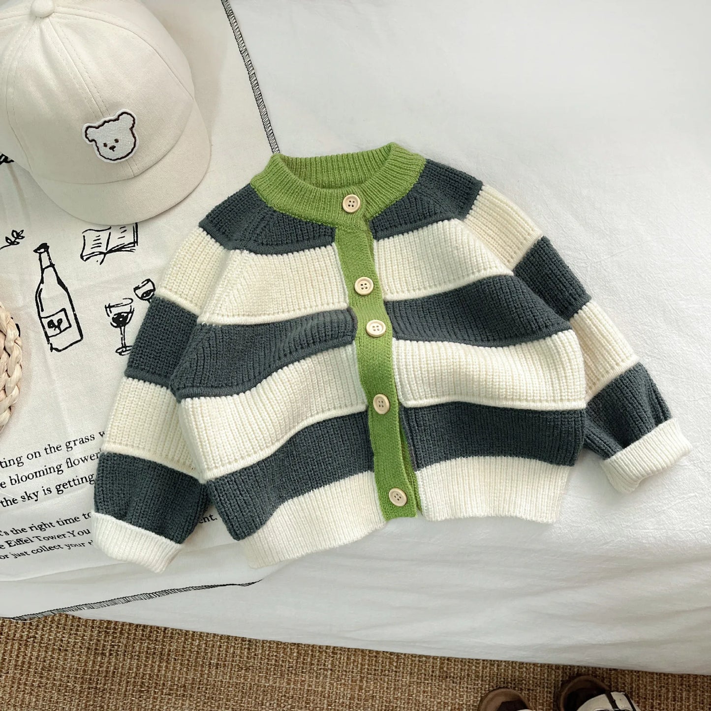 Children Striped Knitted Long Sleeve Sweater Fashion Girl/Boys Baby Cardigan Coat