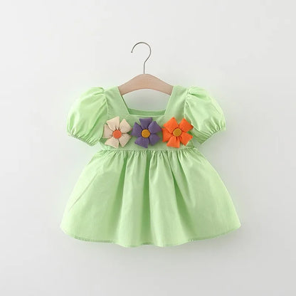 baby girl dress Beach Fashion Print Cute Bow Flower Princess Dress+Hat