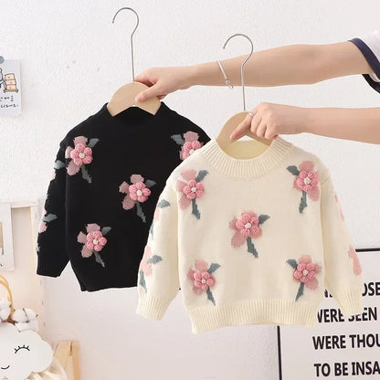 children's clothing autumn  winter new girl cute little flower baby knitted pullover