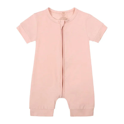Baby Romper Bamboo Fiber 0-24Month Kids Material Short Sleeve Zipper Onesie Solid Color Bodysuits