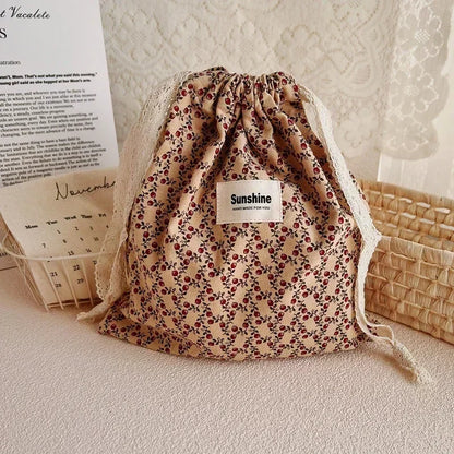 Printed Flower Mommy Bag Baby Diaper Bag Cotton Nappy String Pocket Storage Bag