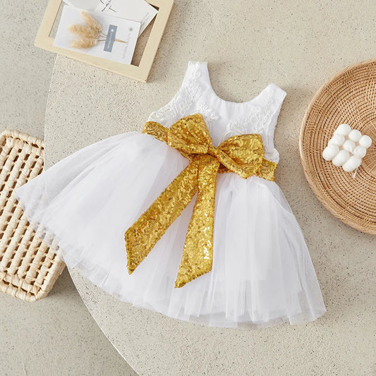 Little Girls TuTu Style Mesh Multi-Layer Waist Design Dress, Big Bow Party Dress