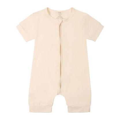Baby Romper Bamboo Fiber 0-24Month Kids Material Short Sleeve Zipper Onesie Solid Color Bodysuits