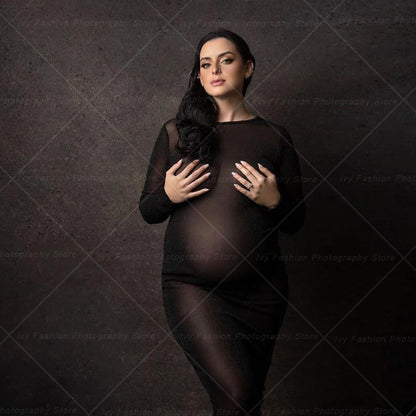 Maternity Photography Props Dress Large Elastic Mesh Sexy Transparent Dress