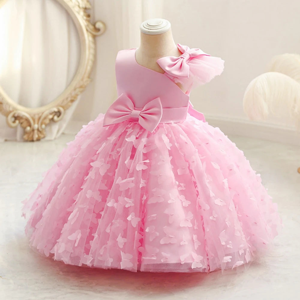 Butterfly Party Dress for Girl Tulle Tutu 1st Birthday Gown Flower Princess Dress