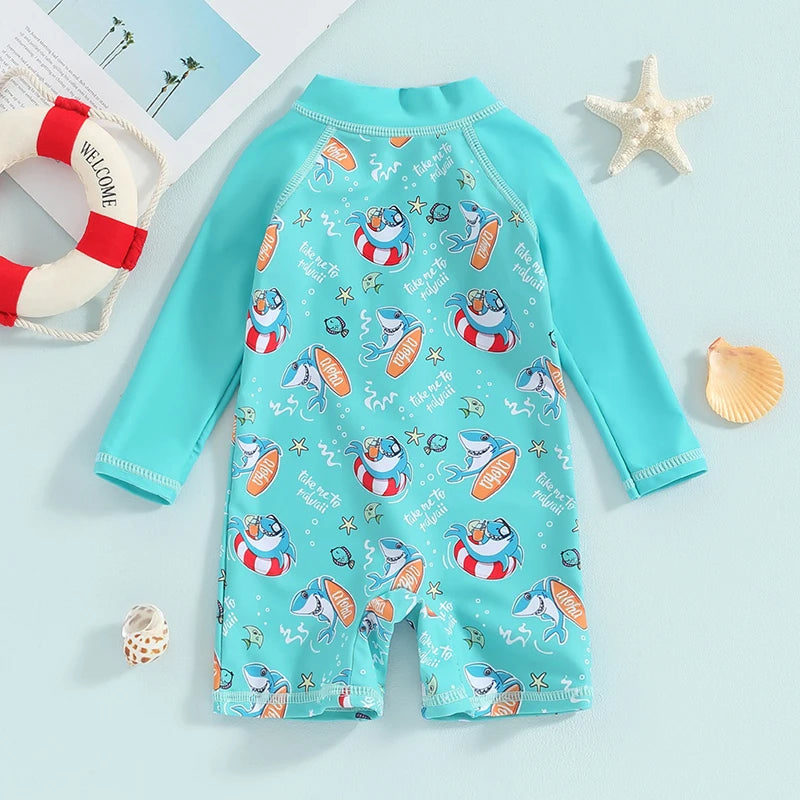 Baby Boy Swimsuit Shark Rashguard Swimsuit Long Sleeve Zipper Swimwear Suit