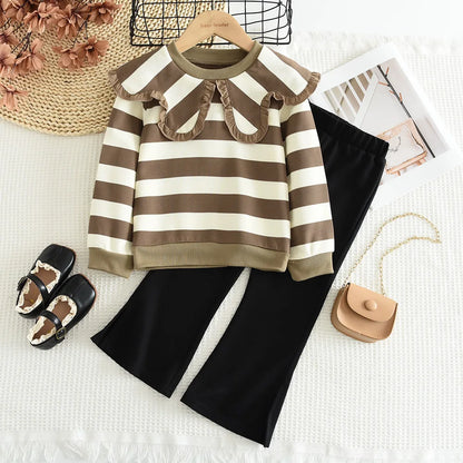 Girls' Autumn New Polo Collar Applique Shirt+Tank Top+Pants