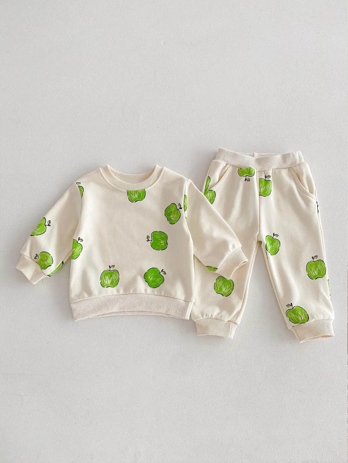 Boy Girl Children Apple Print Long Sleeve Tops + Pants 2pcs Tracksuit