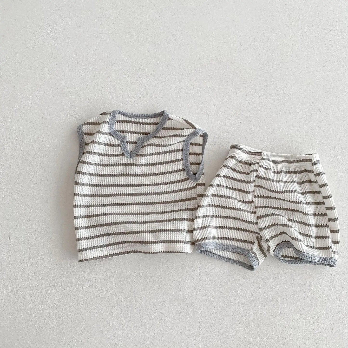 Boy Girl Baby Striped Sleeveless Tops+Shorts 2pcs Cotton Casual T-shirt Set