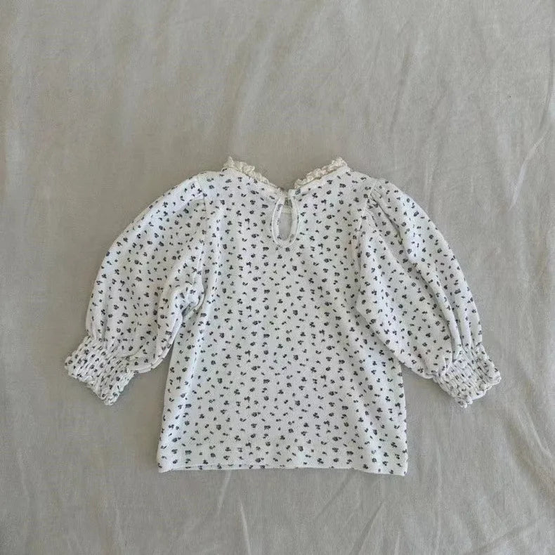 Baby Long Sleeve T Shirts Infant Girl Floral Shirts Children Cotton Puff Sleeve Tops