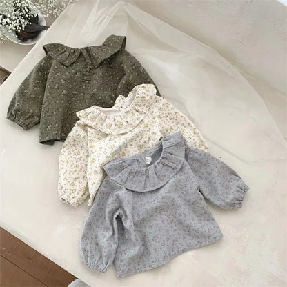 Pullover Loose Puff Sleeves T-shirt Baby Girls Versatile Cotton Cute Soft Clothes