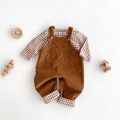 Boys Corduroy Overalls Solid Color Toddler Kids Suspenders Trousers