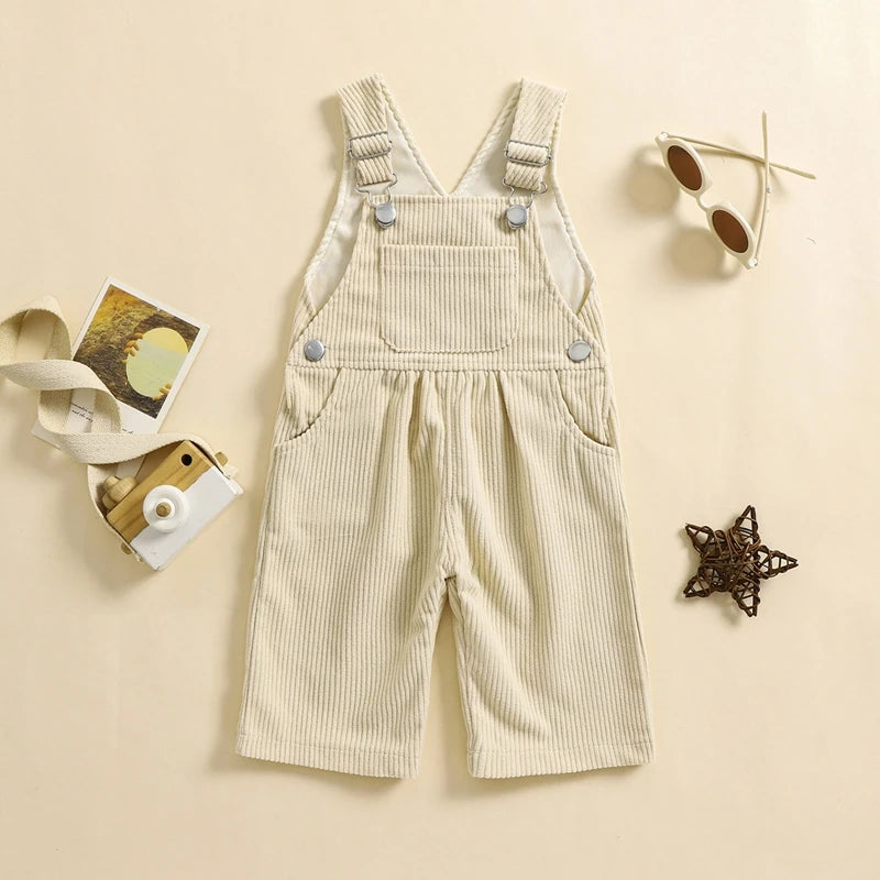 Baby Girl Wide Leg Solid Color Square Neck Jumpsuit Front Pocket Pants Outfits