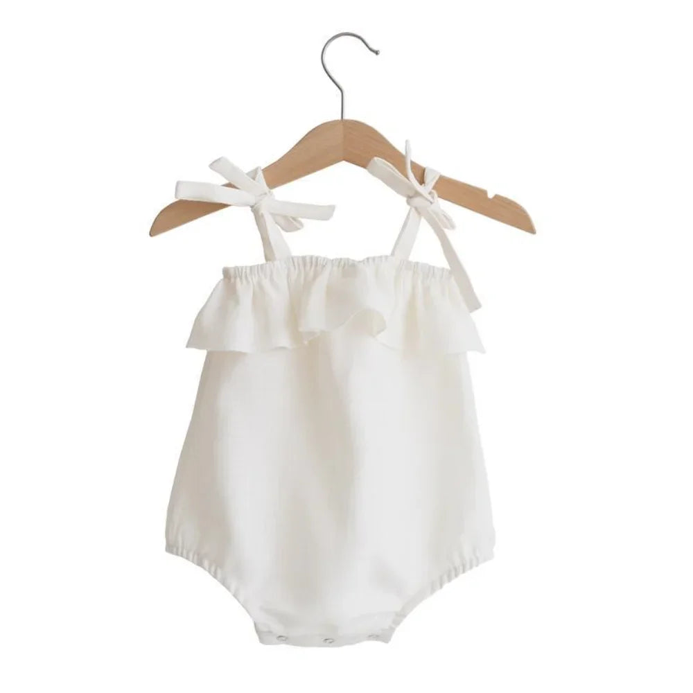 Baby Girls Rompers Solid Cotton Infant Romper Ruffles Slip Strap Kids Playsuit