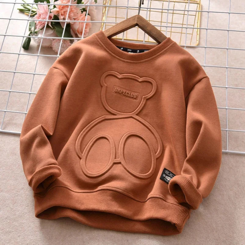 New Steel Print Bear Sweatshirt Teenagers Long Sleeve Pullovers  Girls hoodie