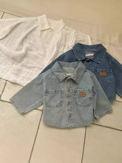 Toddler Baby Girls Boys Long Sleeve Denim Coat Solid Infant Fashion Lapel Jacket