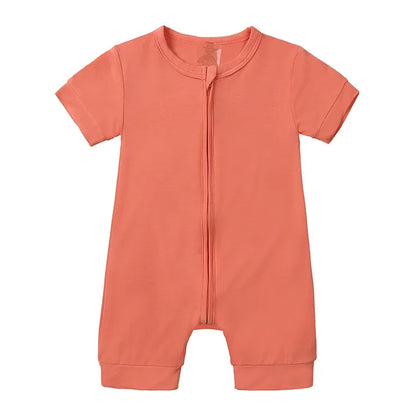 Baby Romper Bamboo Fiber 0-24Month Kids Material Short Sleeve Zipper Onesie Solid Color Bodysuits