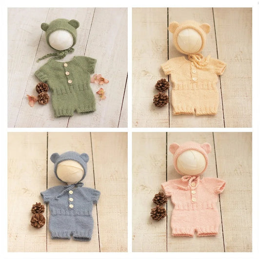 Newborn bear romper photography props,handmade soft bodysuit for newborn props