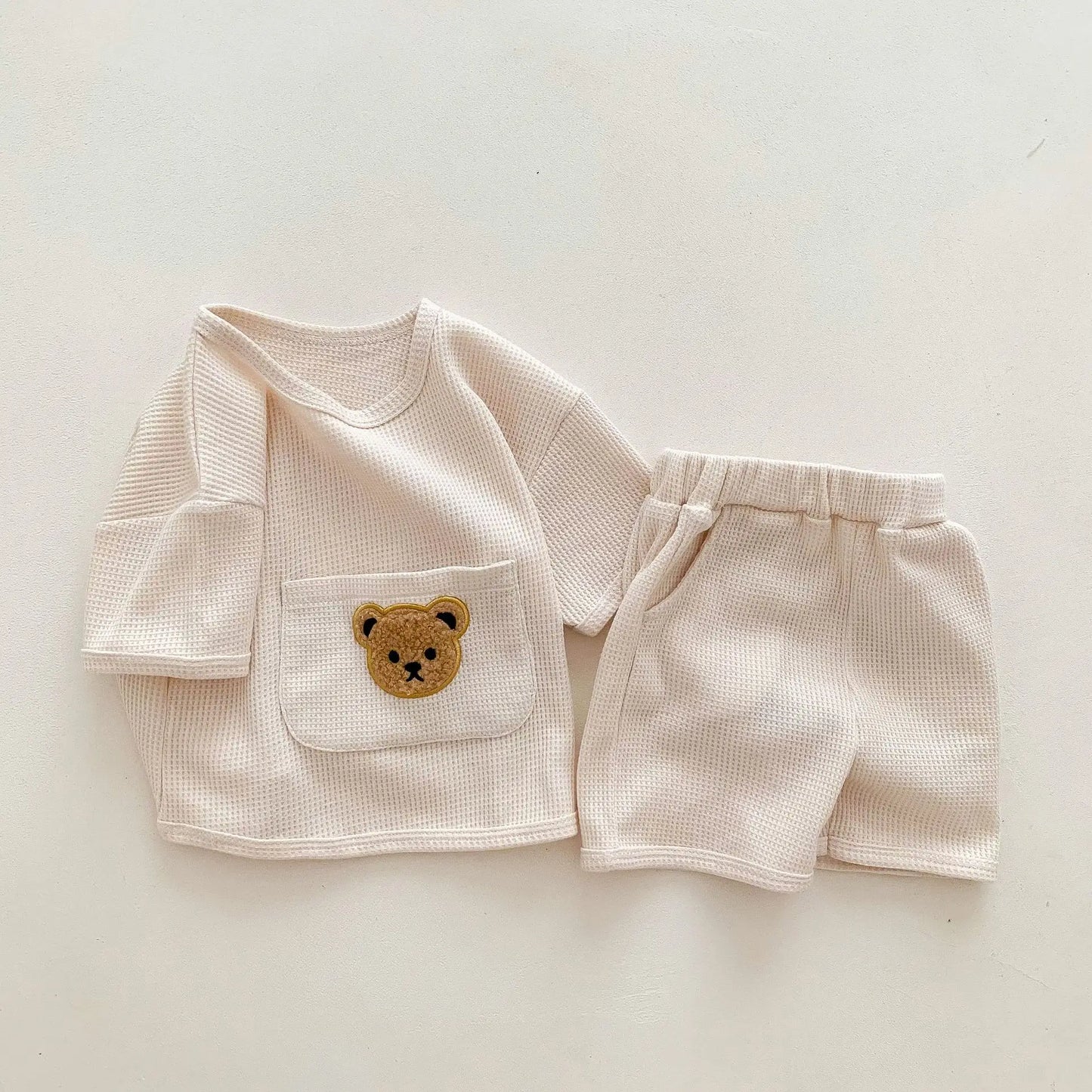 Newborn Baby Clothing Sets Waffle Bear Tee And Shorts 2 Pcs Suit