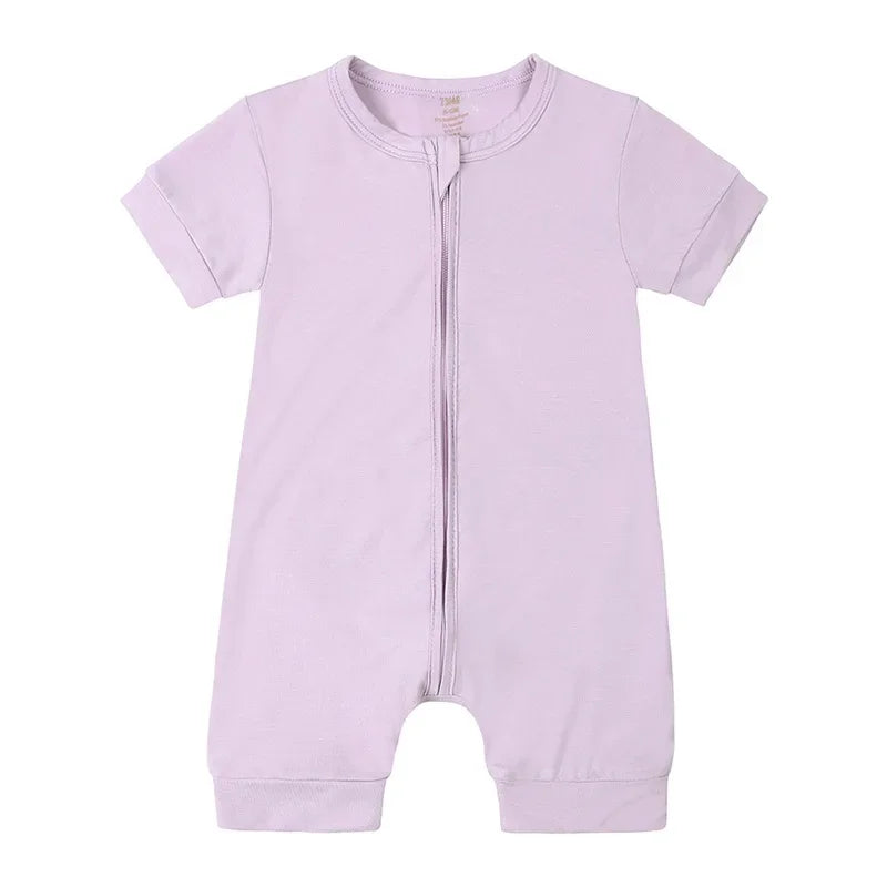 Baby Romper Bamboo Fiber 0-24Month Kids Material Short Sleeve Zipper Onesie Solid Color Bodysuits