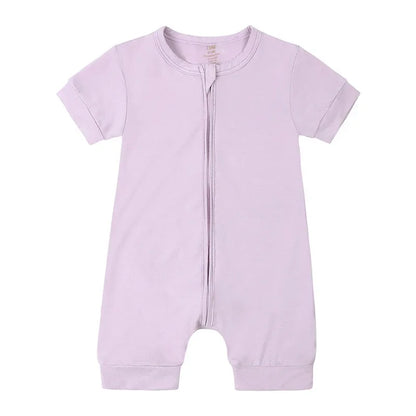 Baby Romper Bamboo Fiber 0-24Month Kids Material Short Sleeve Zipper Onesie Solid Color Bodysuits