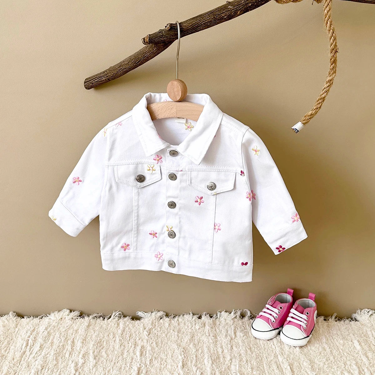 Children's Denim Jacket Flower Embroidery Stylish Spring Baby Clothes