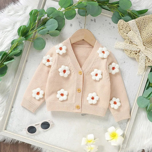 Children Cute Knitted Cardigan Handmade Flower Sweater Girl Jacket