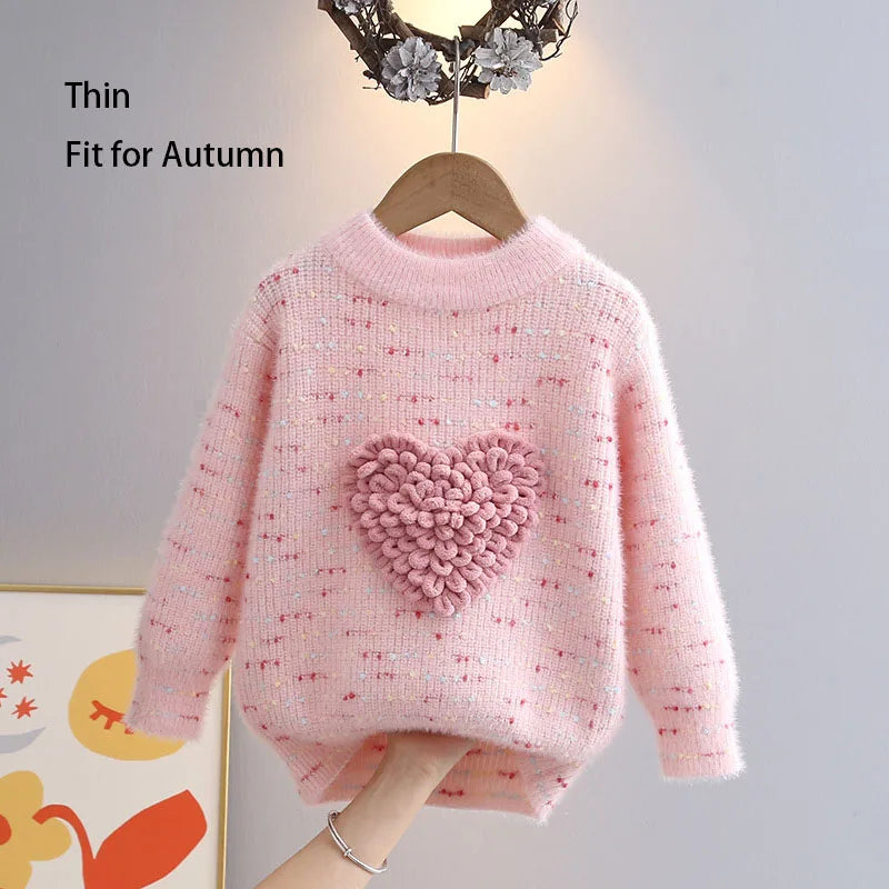 Love Heart O-Neck Pullovers Loose Colorful Spot Sweater Top New Girl Clothes