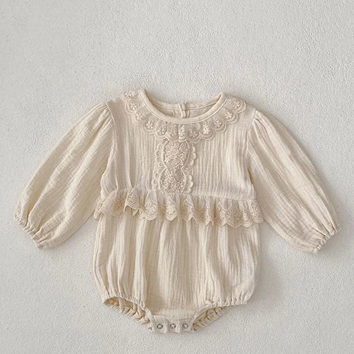 Infant Baby Girls Jumpsuit Long Sleeved Cotton Mesh Splicing Toddler Romper