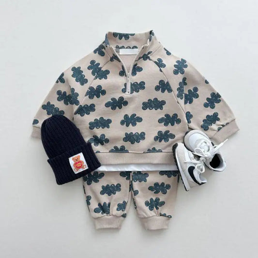 Baby Fashion Print Sweatshirt Set Boy Girl Infant Retro Casual Tops + Pencil Pants